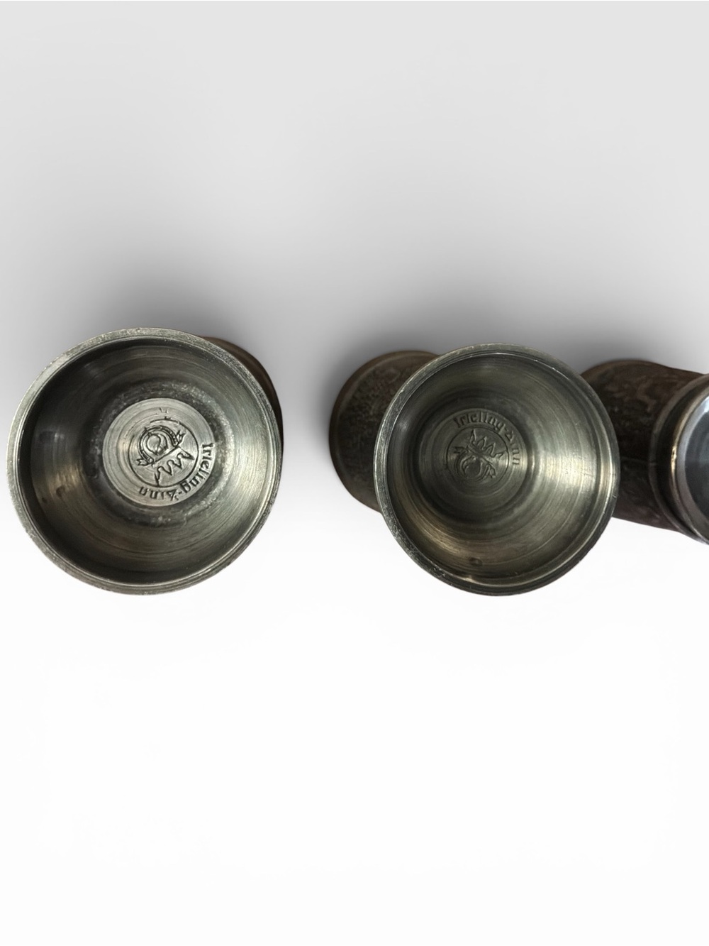 Vintage Pewter Shot Glasses Set of 6 Relief Scene Cups Zinn Wine Tasting Barware - Picture 9 of 13